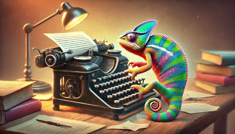 Chameleon at Typewriter